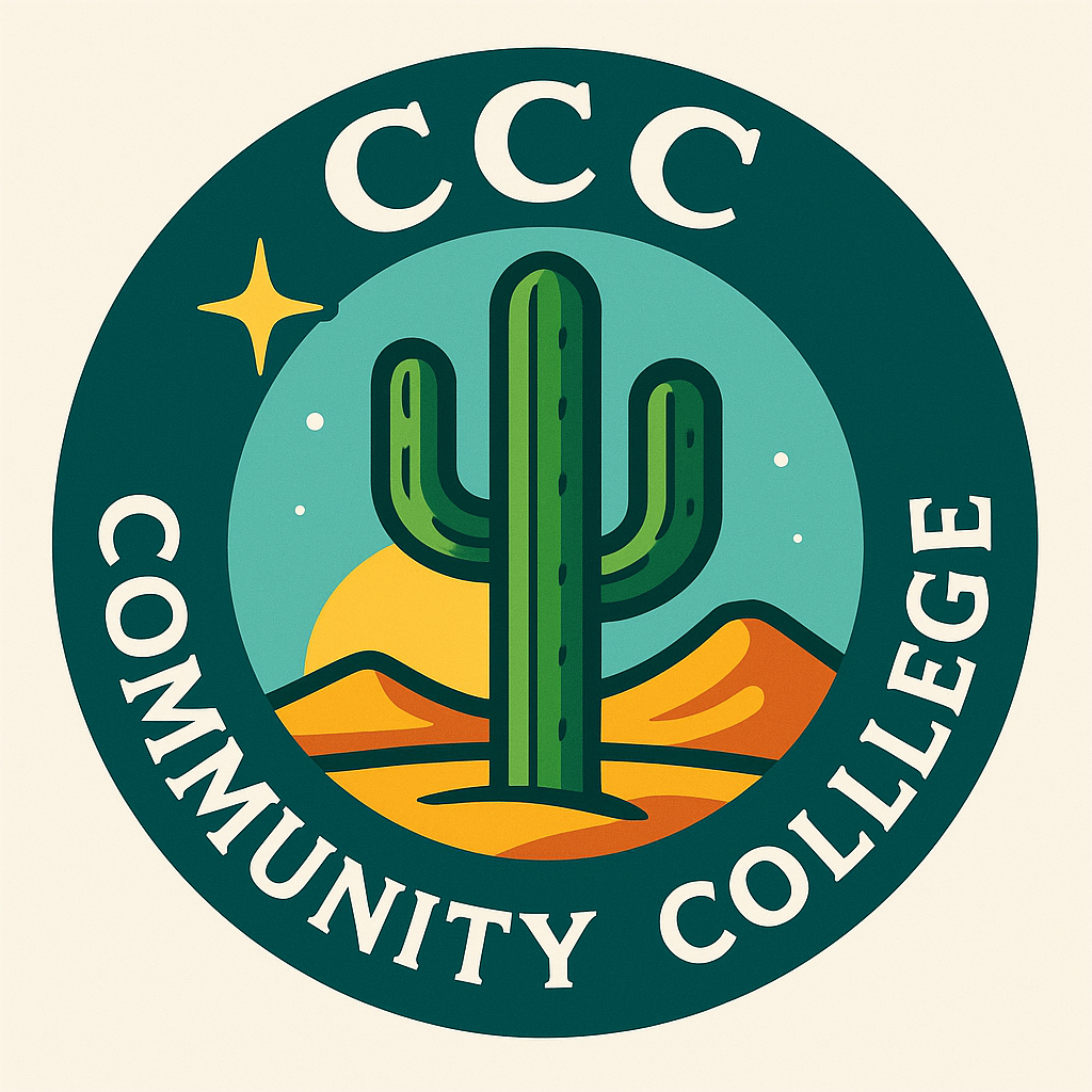 Cosmic Cactus Community College logo - A stylized cactus with stars